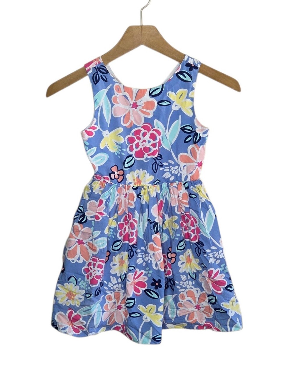 Gymboree Blue Pink Yellow Orange Floral A-line Summer Dress Girls Size 6 Cotton